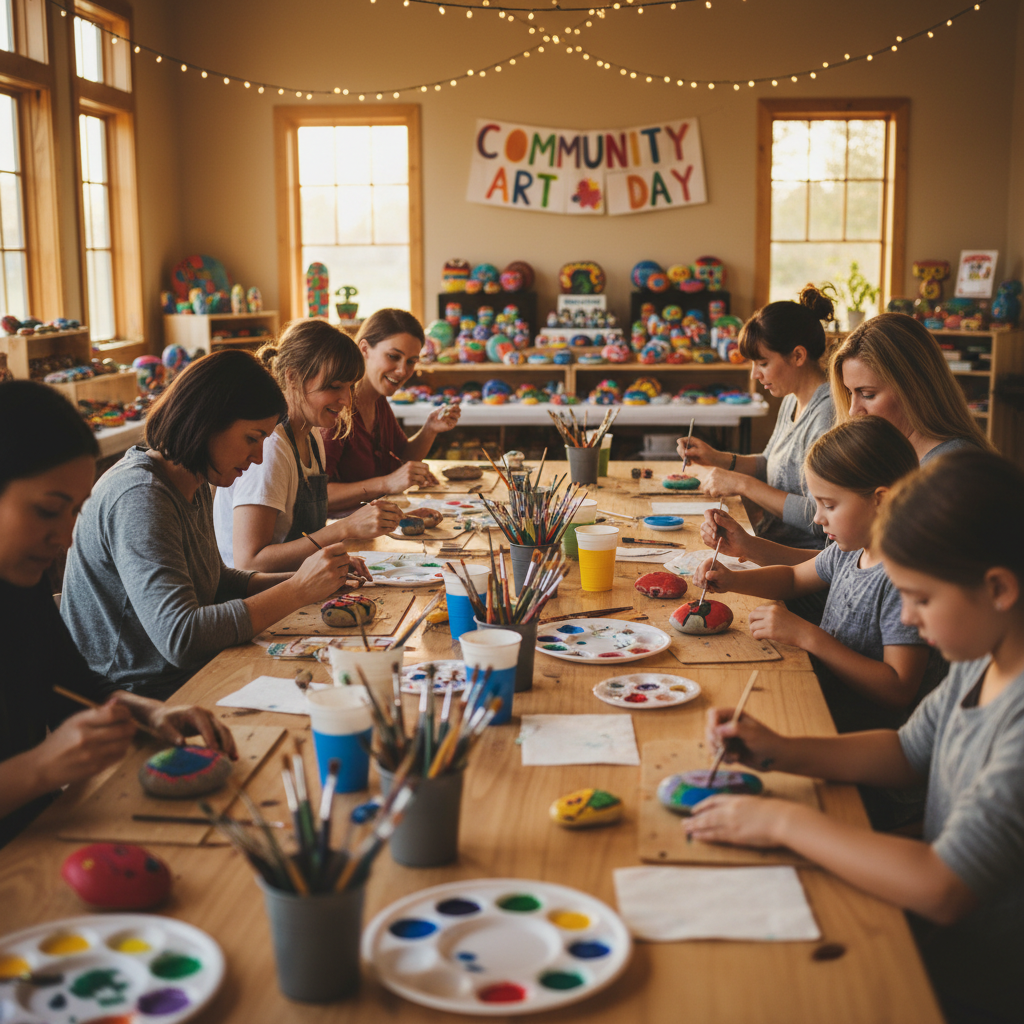 Community members at Rock Painting Quest